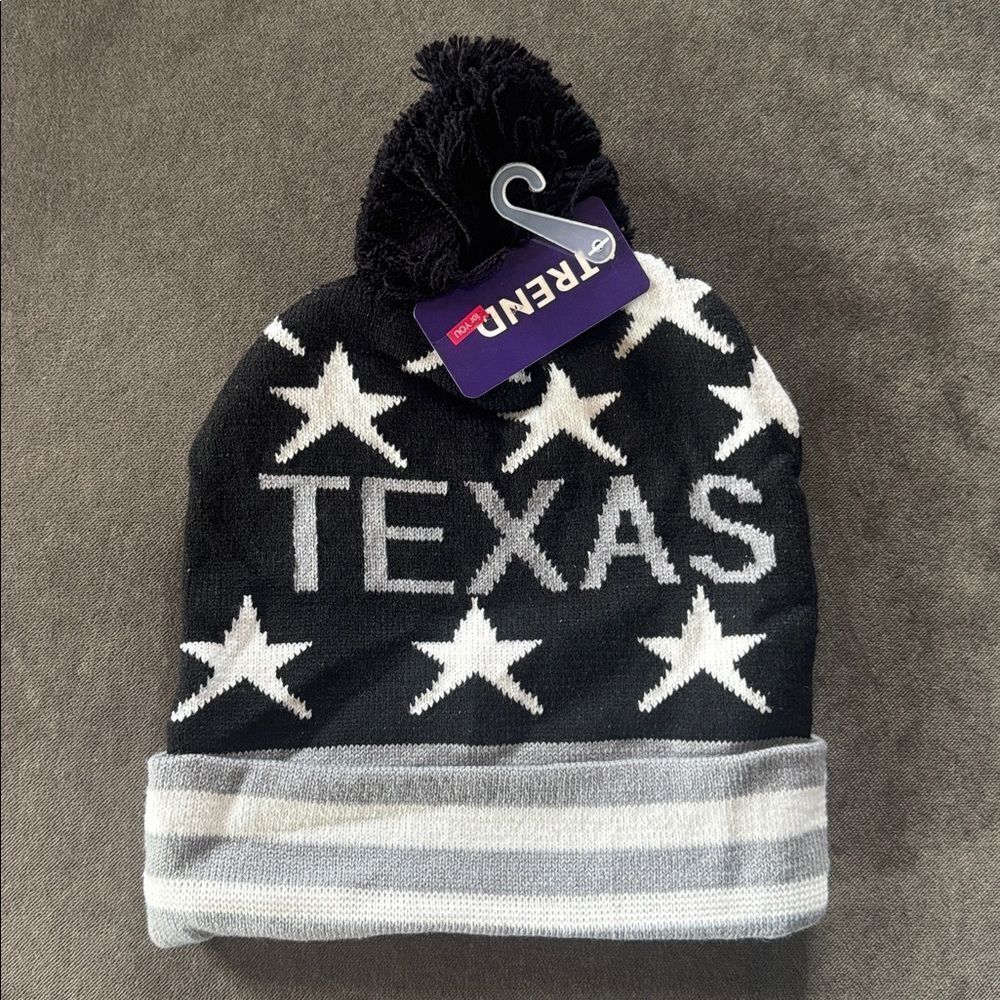 Adult Unisex Black White Gray Texas Beanie with Stars Stripes One Size NWT
